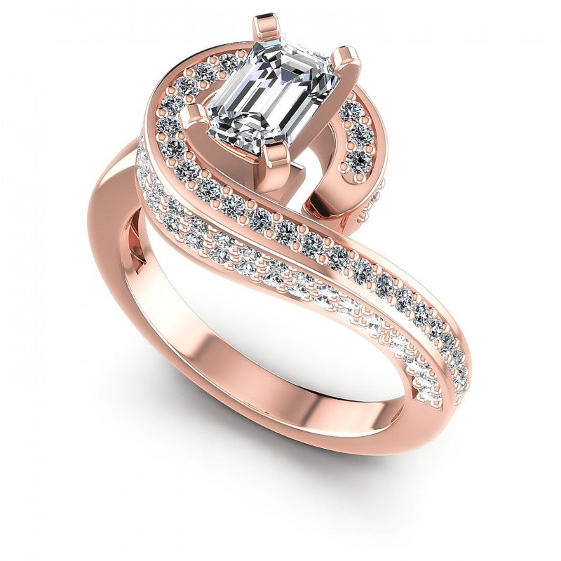 Round and Emerald Diamonds 0.95CT Engagement Ring in 18KT White Gold
