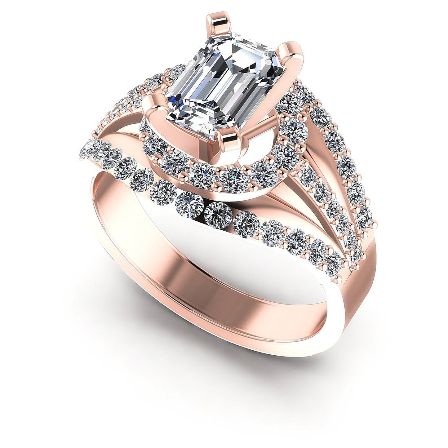 1.15CT Emerald And Round Cut Diamonds Engagement Rings