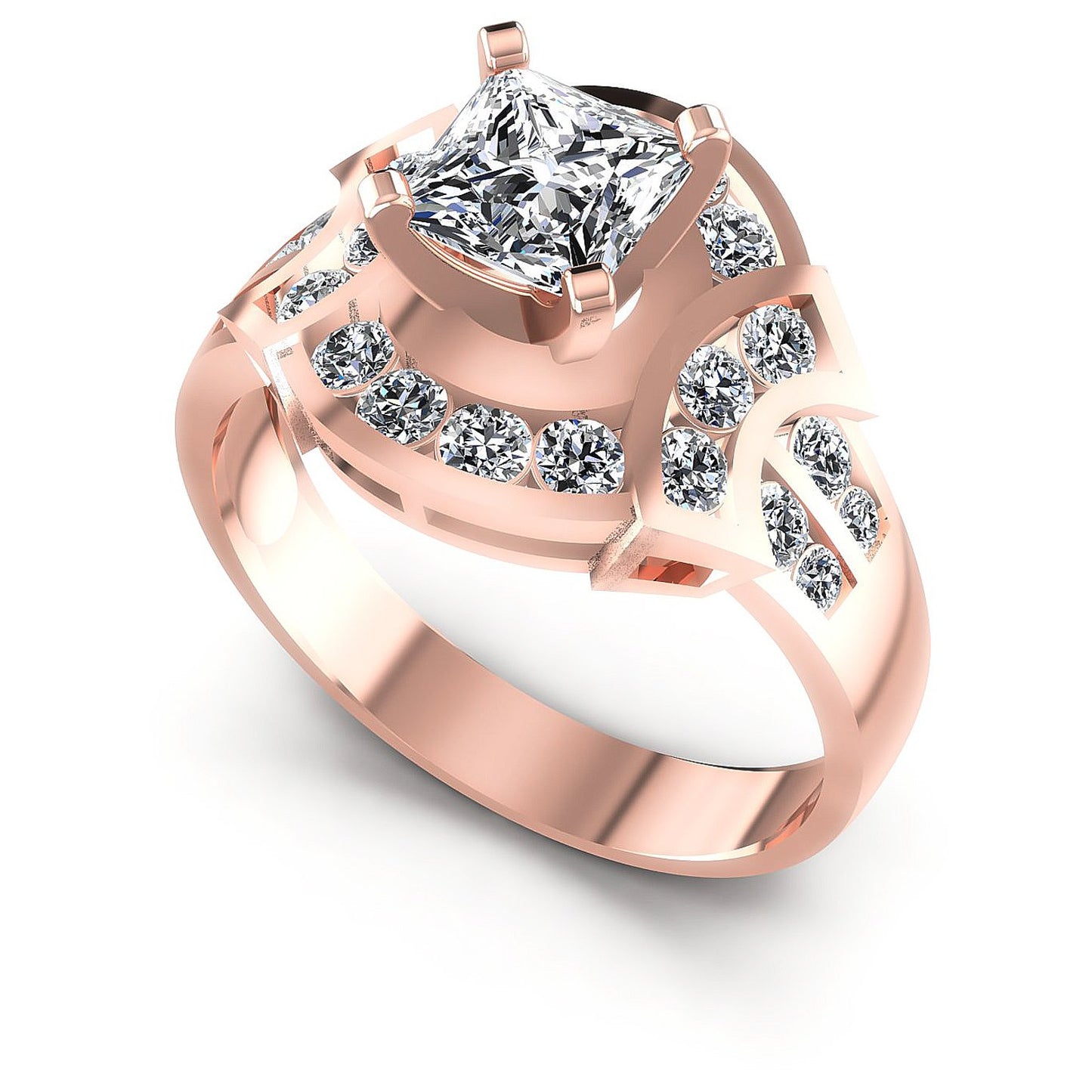 0.95CT Princess And Round Cut Diamonds Engagement Rings