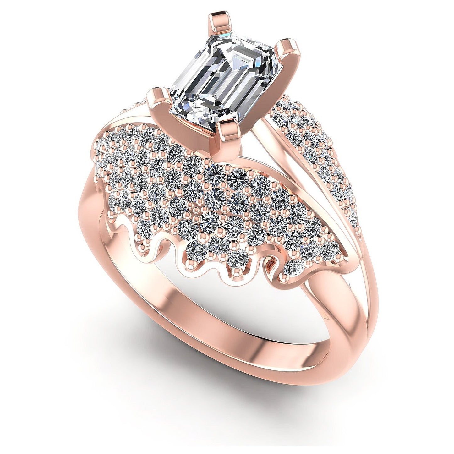 1.00CT Emerald And Round Cut Diamonds Engagement Rings