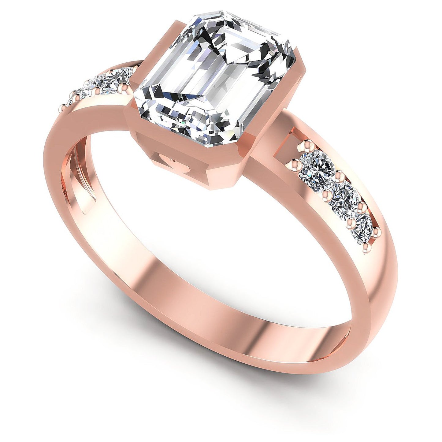 0.60CT Emerald And Round Cut Diamonds Engagement Rings