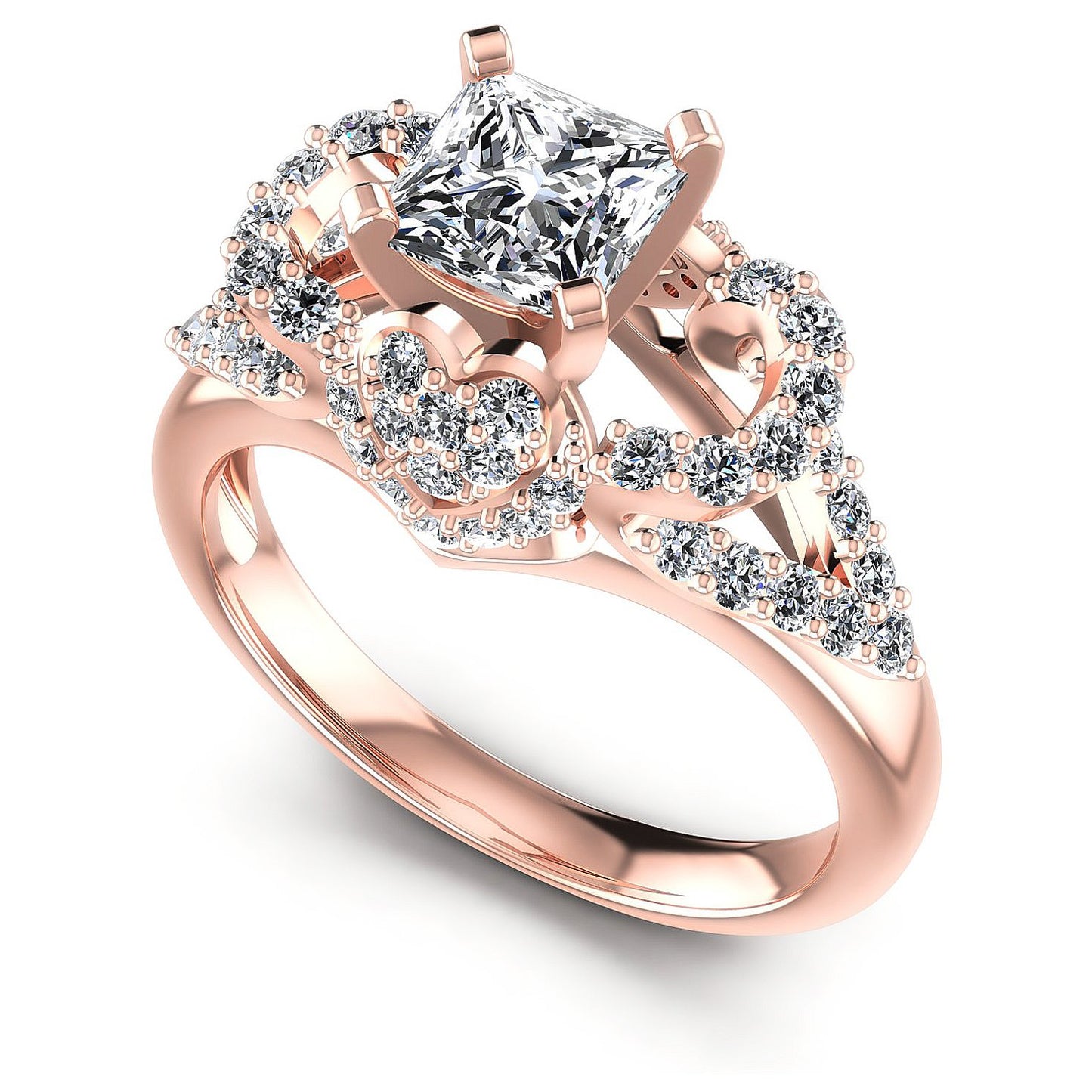 1.00CT Princess And Round Cut Diamonds Engagement Rings