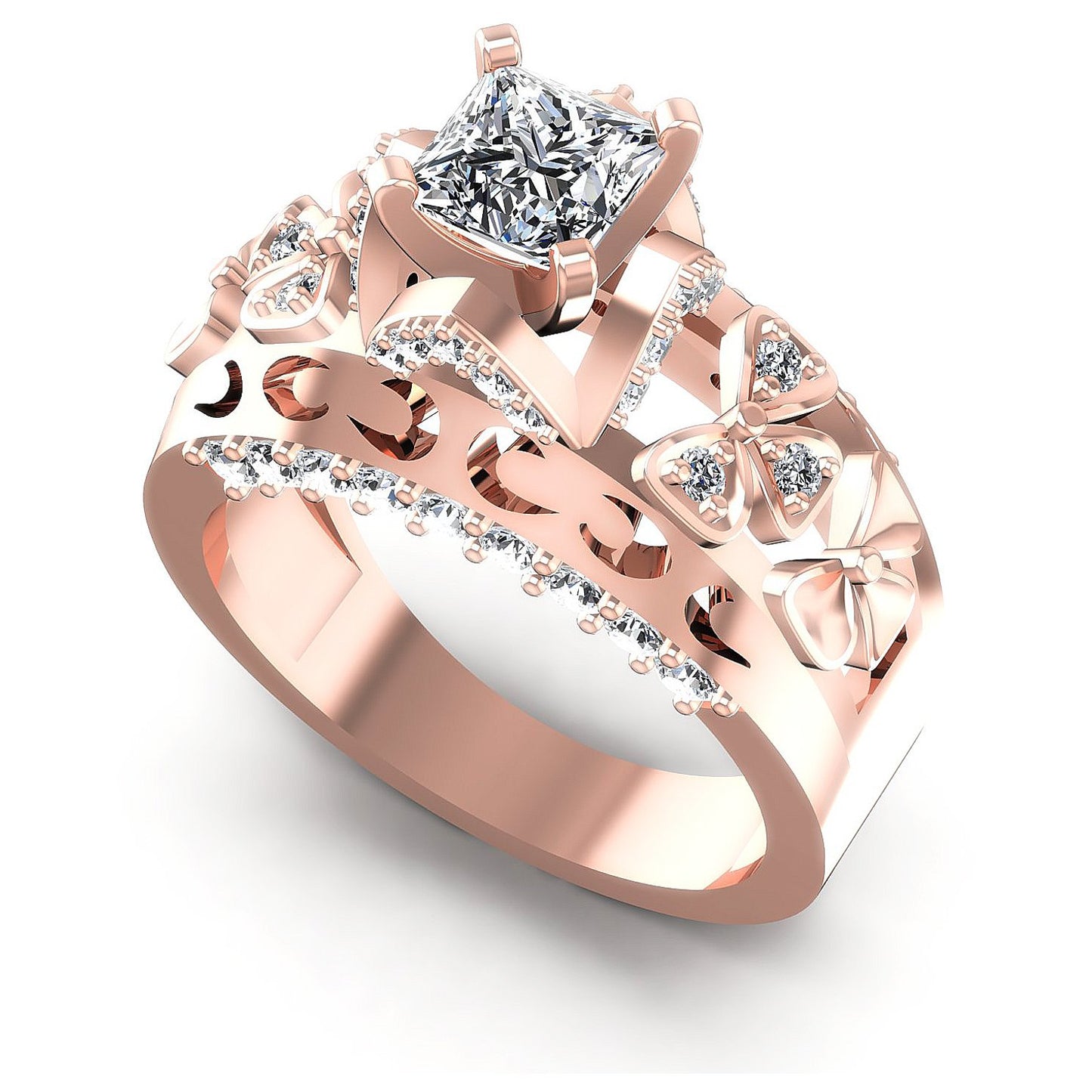 1.10CT Princess And Round Cut Diamonds Engagement Rings