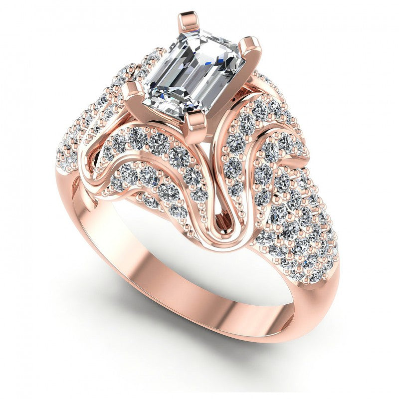 Round and Emerald Diamonds 1.30CT Engagement Ring in 18KT White Gold