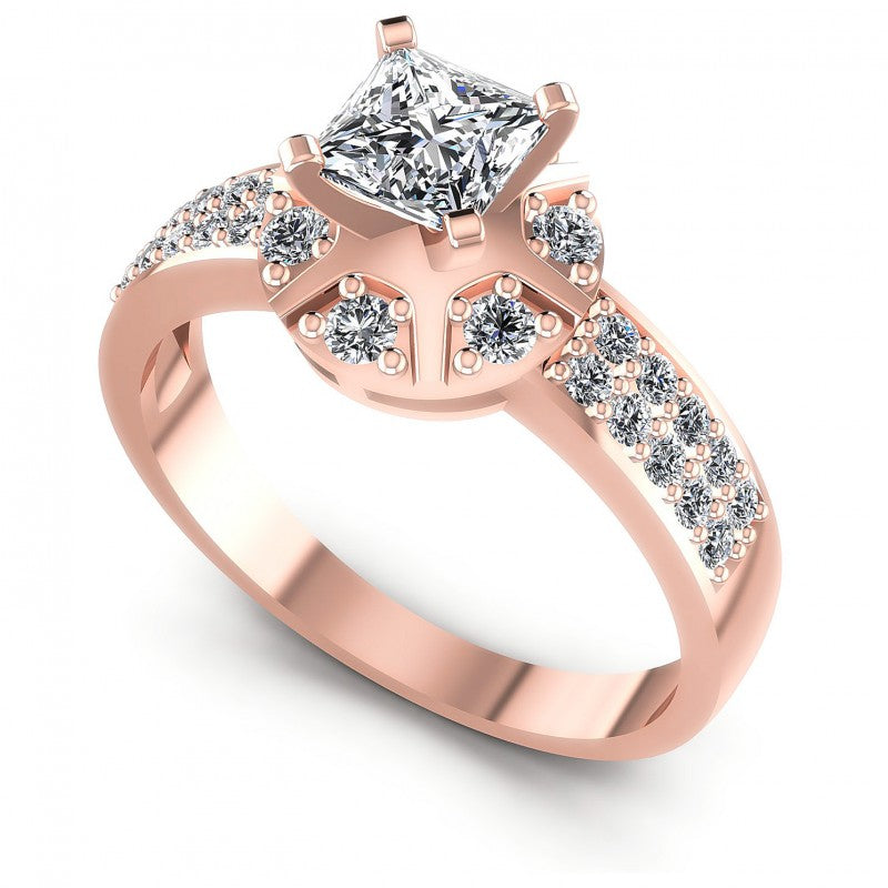 Princess and Round Diamonds 0.70CT Engagement Ring in 18KT White Gold