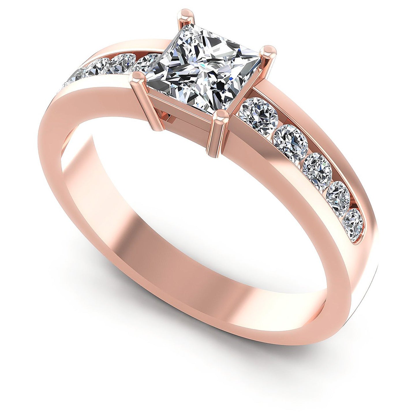 0.75CT Princess And Round Cut Diamonds Engagement Rings