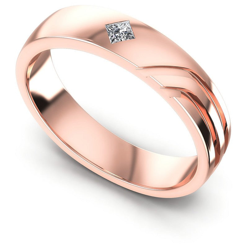 Triangle Cut Diamonds Mens Ring in 18KT White Gold