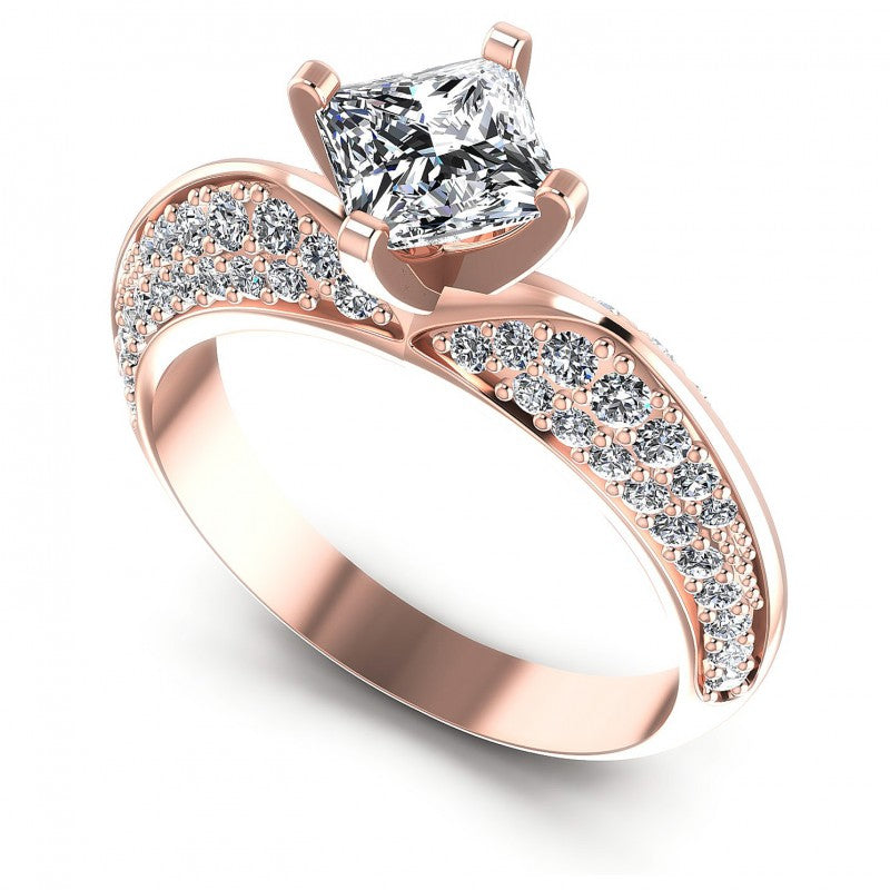 Princess and Round Diamonds 1.00CT Engagement Ring in 18KT White Gold