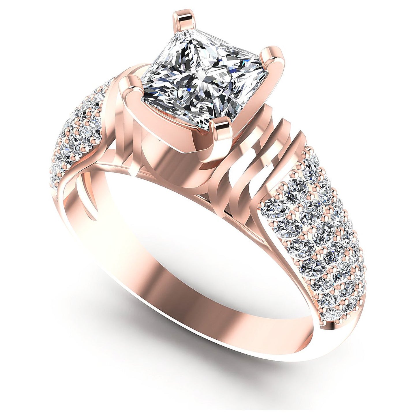 0.95CT Princess And Round Cut Diamonds Engagement Rings
