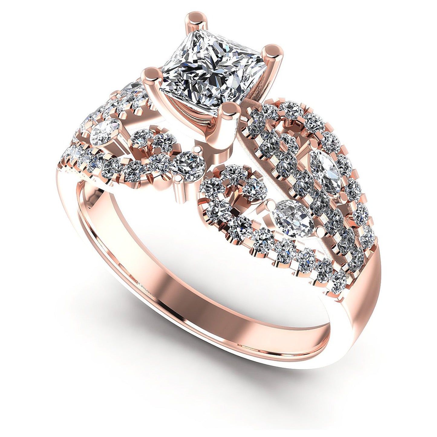 1.25CT Princess And Round And Marquise Cut Diamonds Engagement Rings