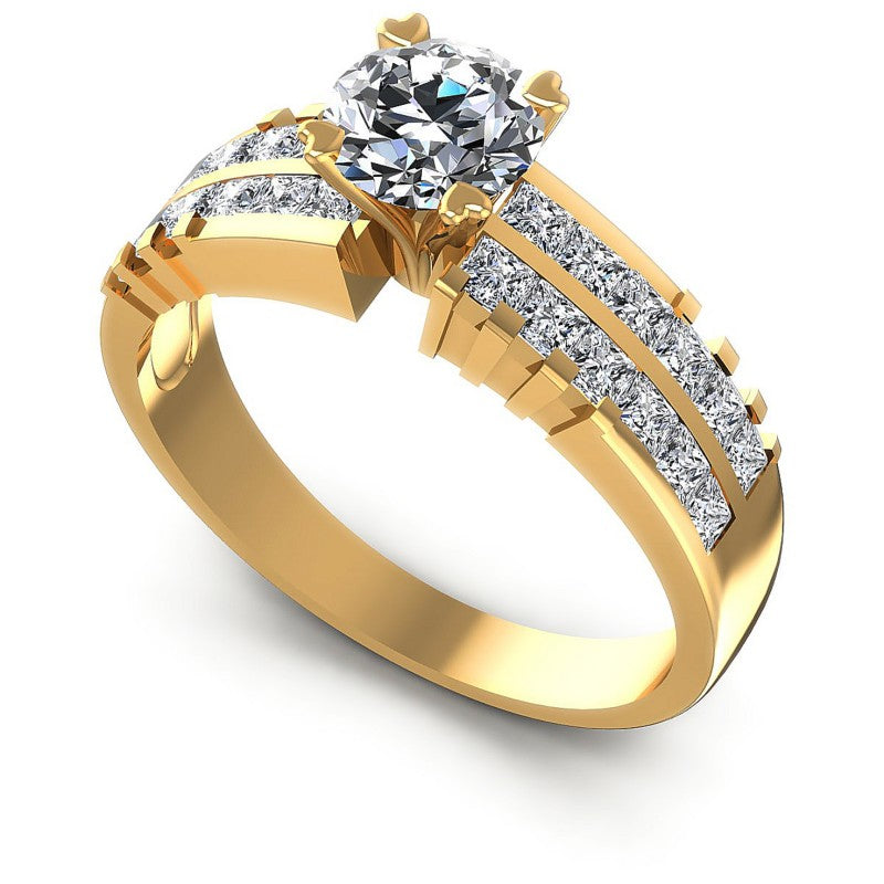 Princess and Round Diamonds 1.55CT Engagement Ring in 14KT White Gold