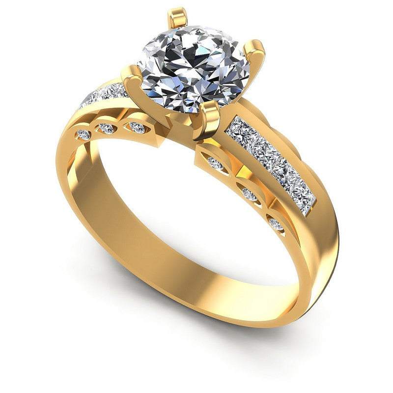 Princess and Round Diamonds 0.70CT Engagement Ring in 14KT White Gold