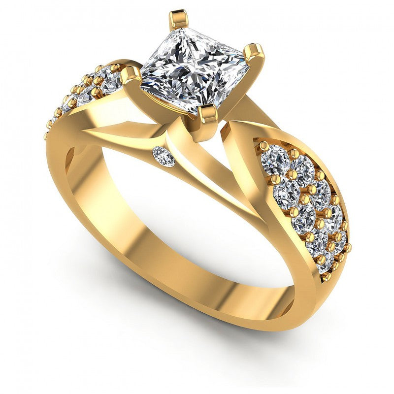 Princess and Round Diamonds 0.95CT Engagement Ring in 14KT White Gold