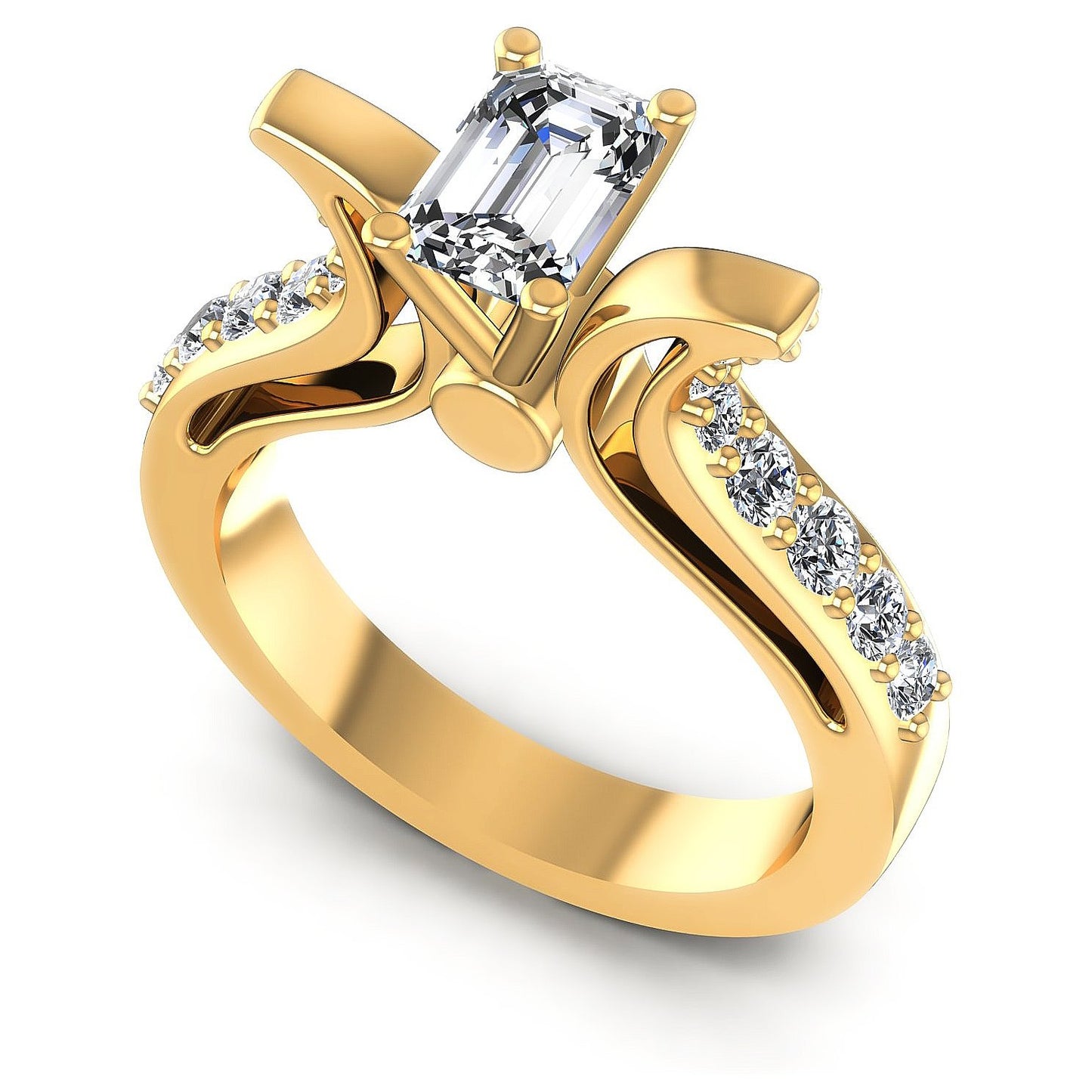 0.80CT Emerald And Round Cut Diamonds Engagement Rings