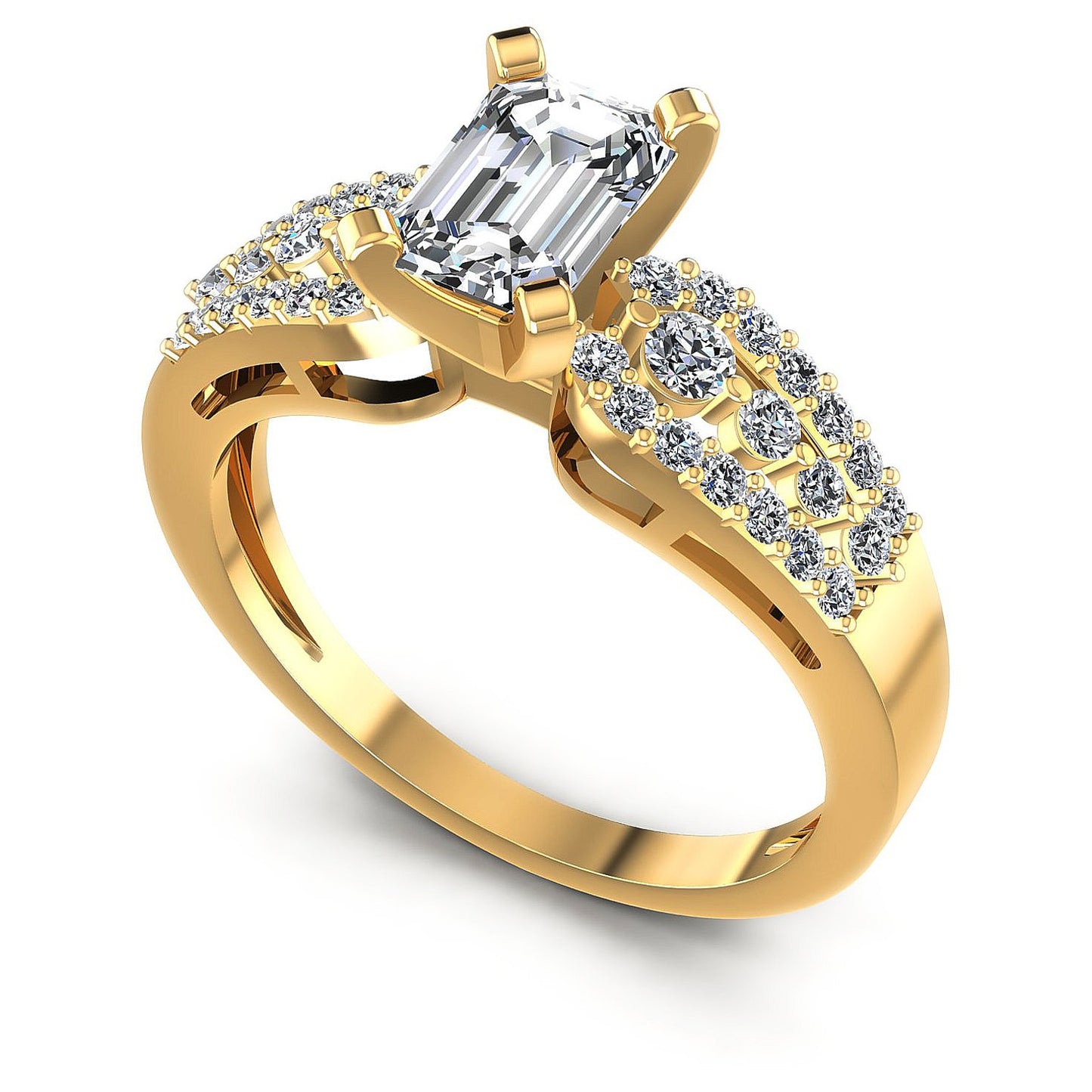0.80CT Emerald And Round Cut Diamonds Engagement Rings