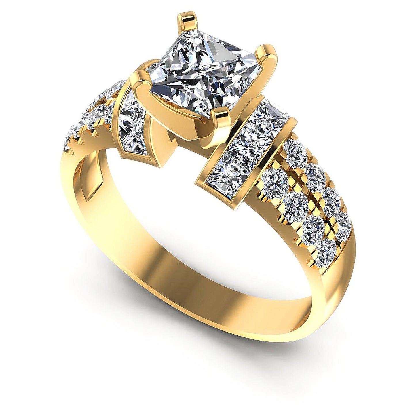 1.45CT Princess And Round Cut Diamonds Engagement Rings