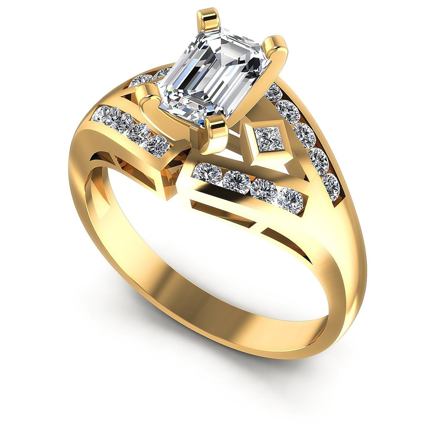 0.70CT Emerald And Round Cut Diamonds Engagement Rings