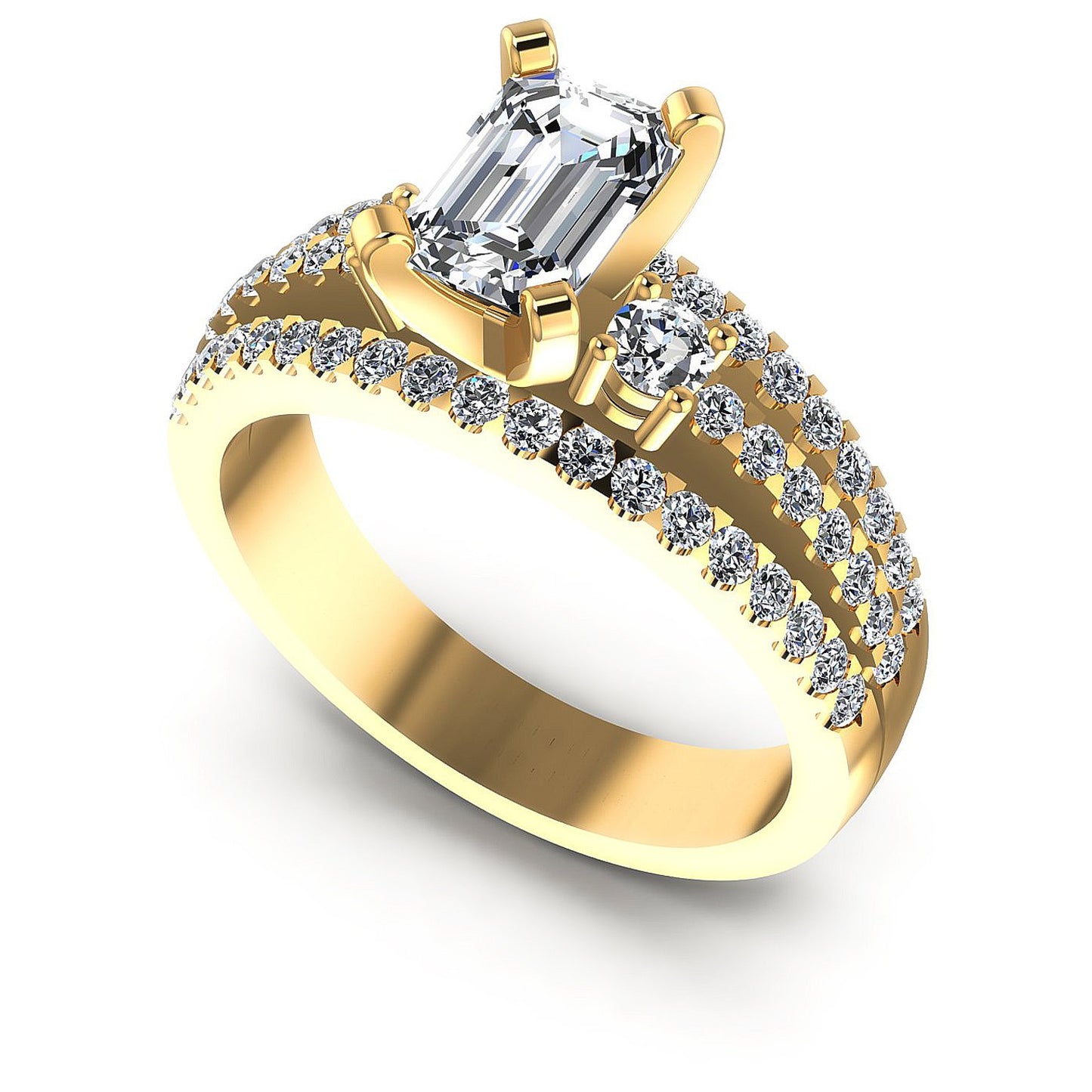 0.95CT Emerald And Round Cut Diamonds Engagement Rings