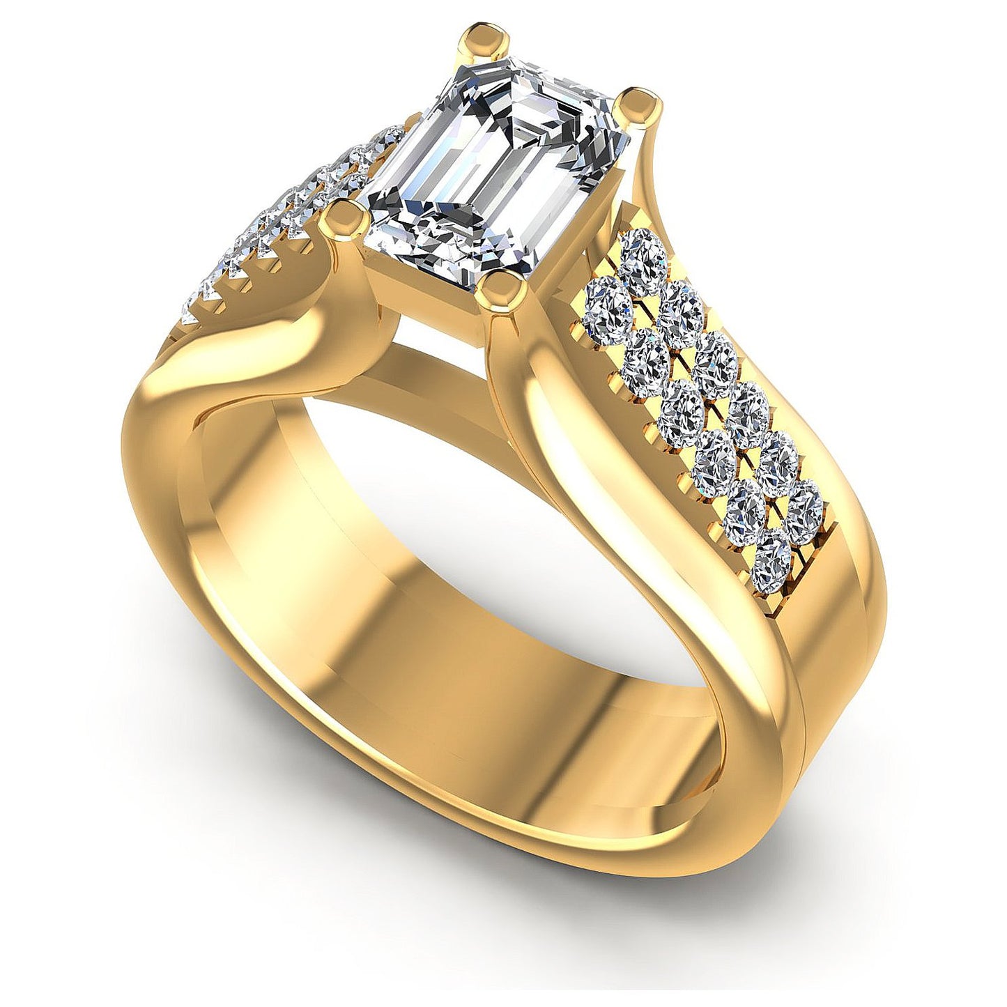 0.75CT Emerald And Round Cut Diamonds Engagement Rings