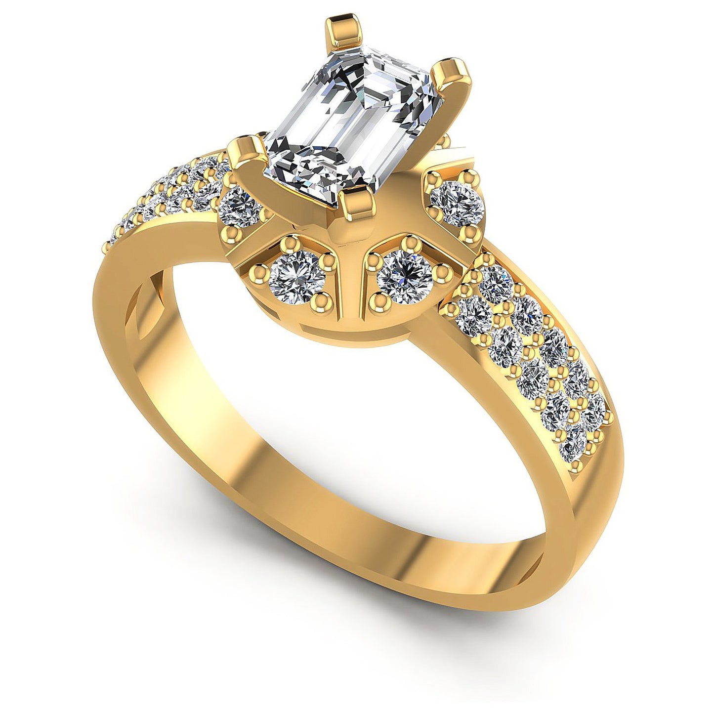 0.70CT Emerald And Round Cut Diamonds Engagement Rings