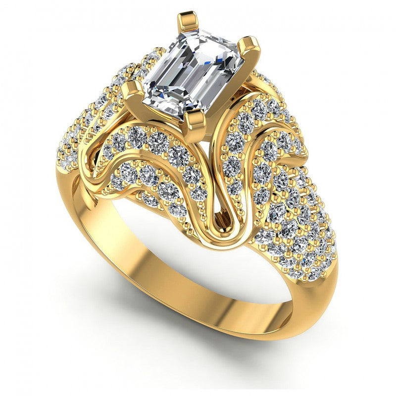 Round and Emerald Diamonds 1.30CT Engagement Ring in 14KT White Gold