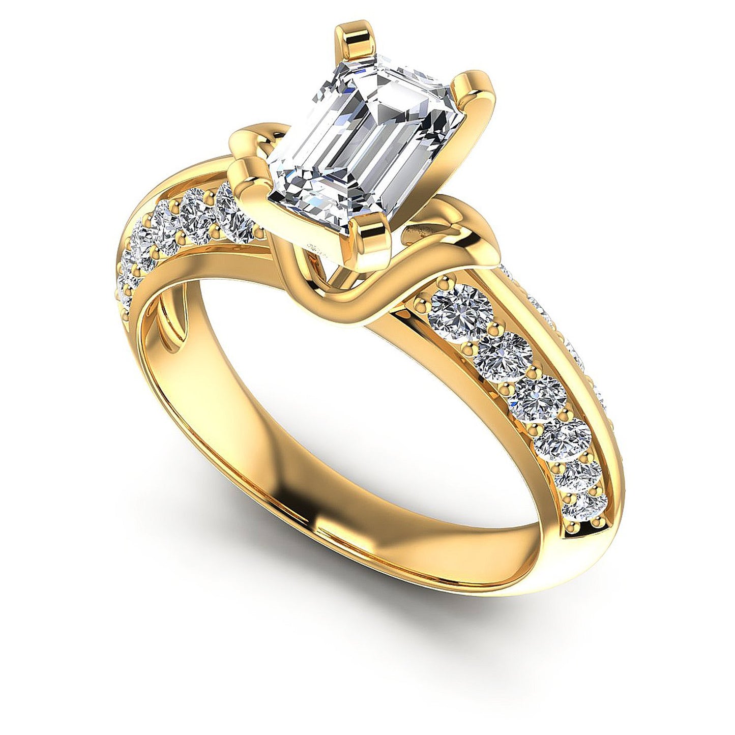 1.00CT Emerald And Round Cut Diamonds Engagement Rings