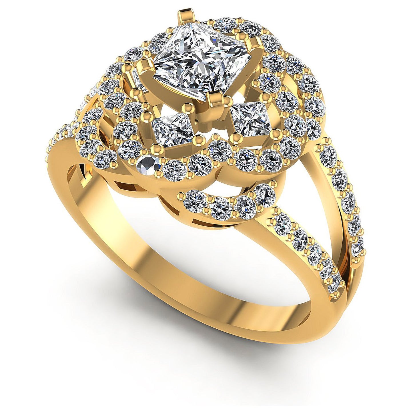 1.15CT Princess And Round Cut Diamonds Engagement Rings