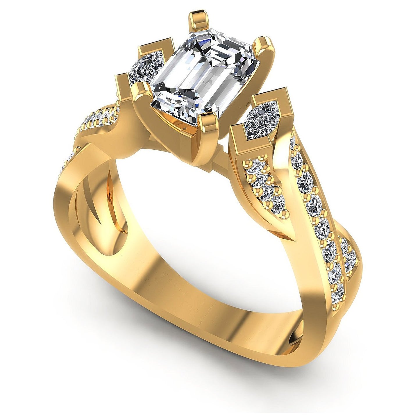 0.75CT Emerald And Round And Marquise Cut Diamonds Engagement Rings