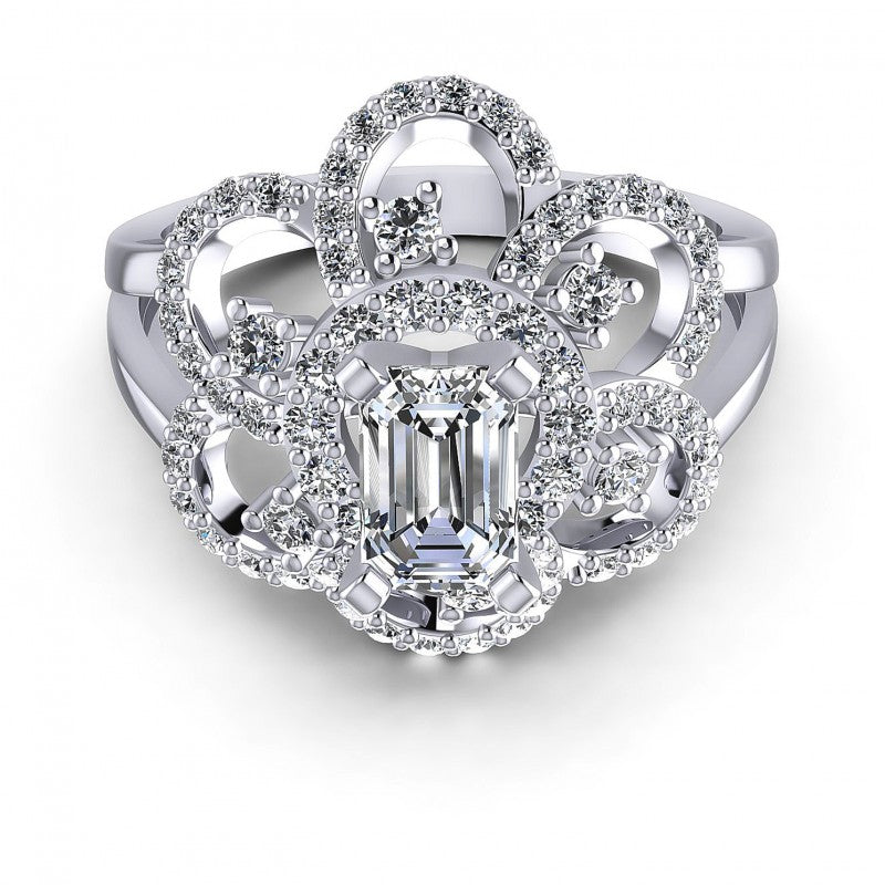 Round and Emerald Diamonds 1.15CT Engagement Ring in 14KT Yellow Gold