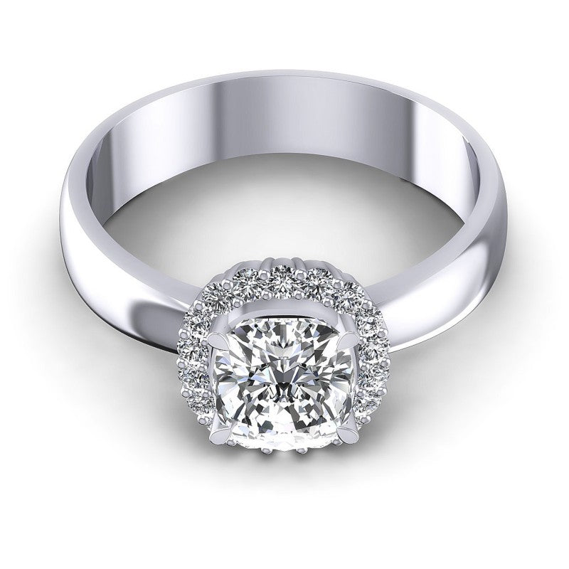 Round and Cushion Diamonds 0.55CT Halo Ring in 14KT Yellow Gold