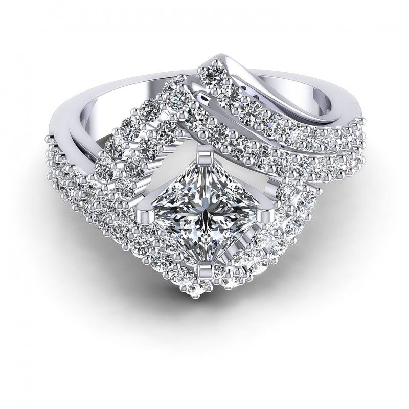 Princess and Round Diamonds 1.15CT Engagement Ring in 14KT Yellow Gold