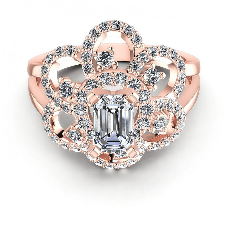 Round and Emerald Diamonds 1.15CT Engagement Ring in 18KT Yellow Gold