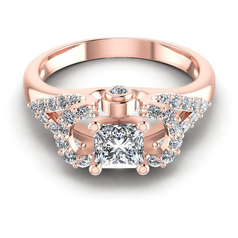 Princess and Round Diamonds 0.80CT Engagement Ring in 18KT Yellow Gold
