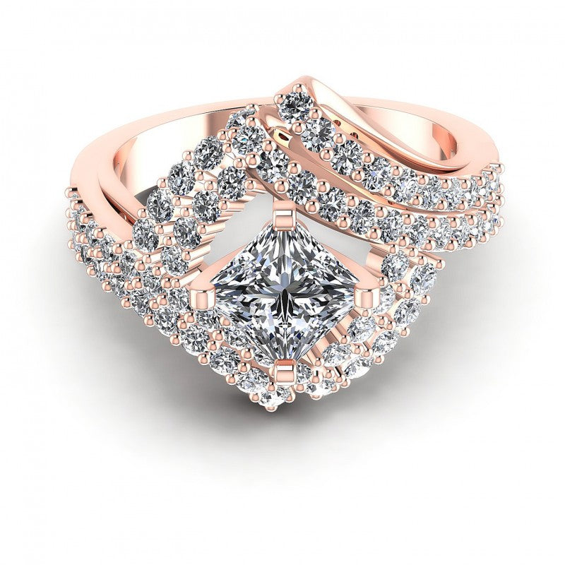 Princess and Round Diamonds 1.15CT Engagement Ring in 18KT Yellow Gold