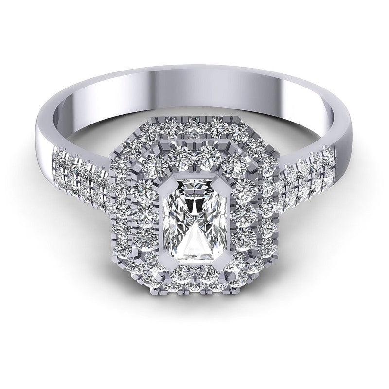 Round and Emerald Diamonds 0.95CT Halo Ring in 14KT Yellow Gold
