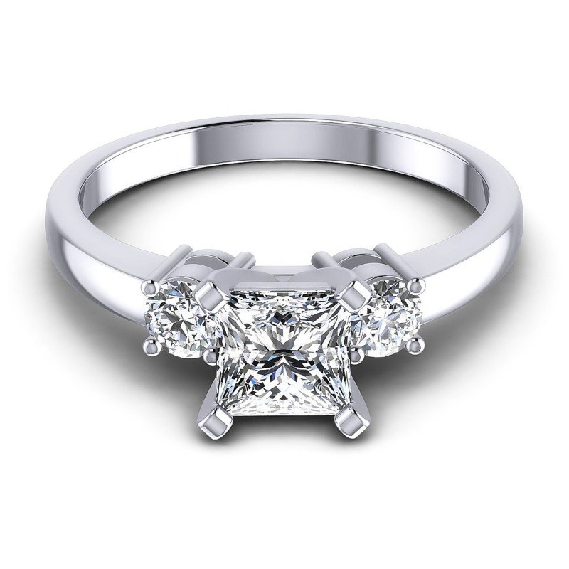 Princess and Round Diamonds 0.90CT Three Stone Ring in 14KT Yellow Gold