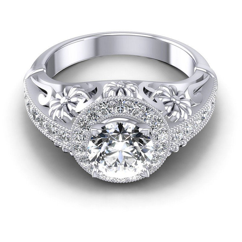 Round Diamonds 0.85CT Antique Ring in 14KT Yellow Gold