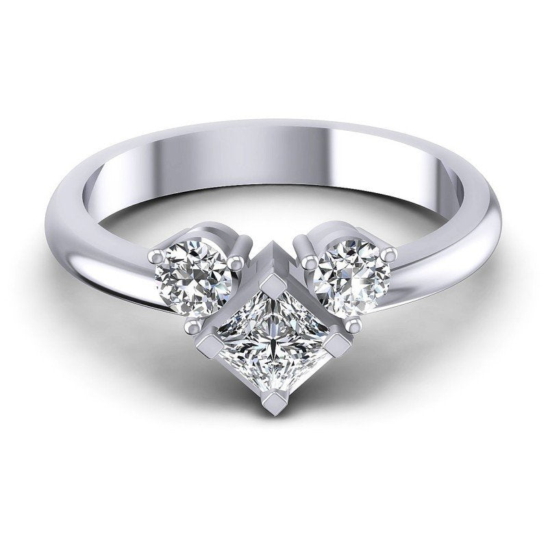 Princess and Round Diamonds 0.55CT Three Stone Ring in 14KT Yellow Gold