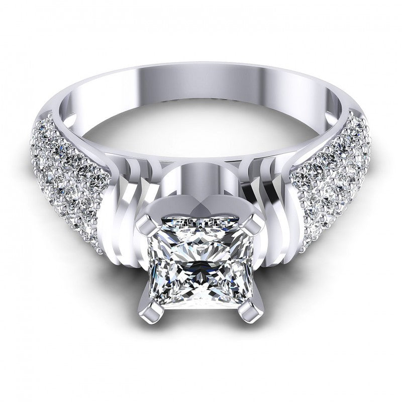 Princess and Round Diamonds 0.95CT Engagement Ring in 14KT Yellow Gold