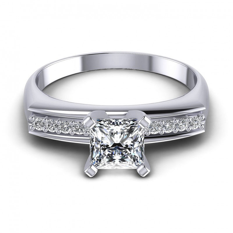 Princess and Round Diamonds 0.45CT Engagement Ring in 14KT Yellow Gold