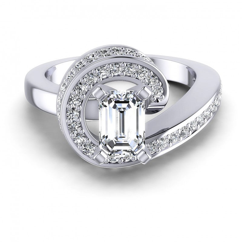 Round and Emerald Diamonds 0.95CT Engagement Ring in 14KT Yellow Gold