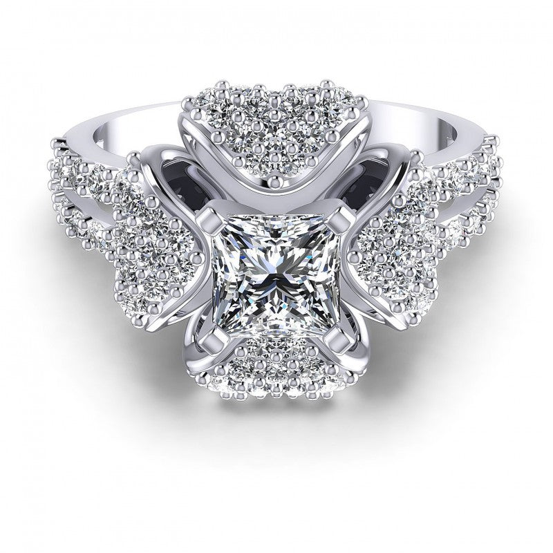 Princess and Round Diamonds 1.40CT Engagement Ring in 14KT Yellow Gold