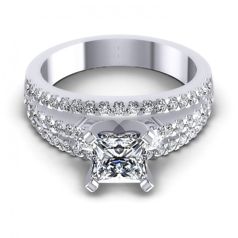 Princess and Round Diamonds 0.95CT Engagement Ring in 14KT Yellow Gold