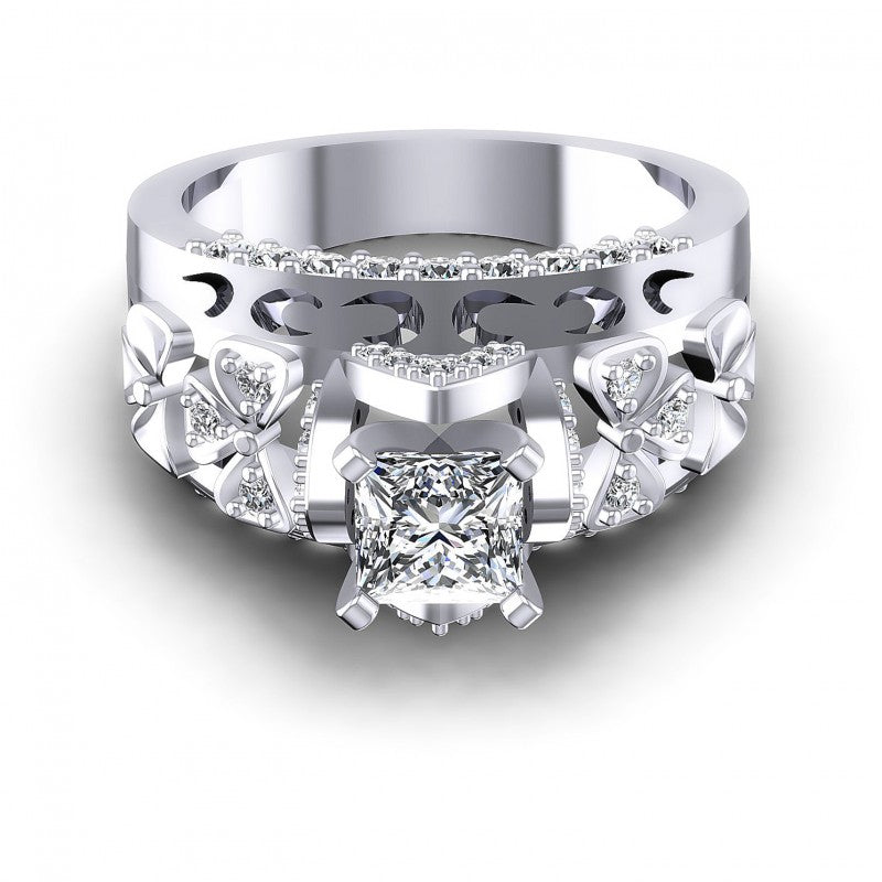 Princess and Round Diamonds 1.10CT Engagement Ring in 14KT Yellow Gold