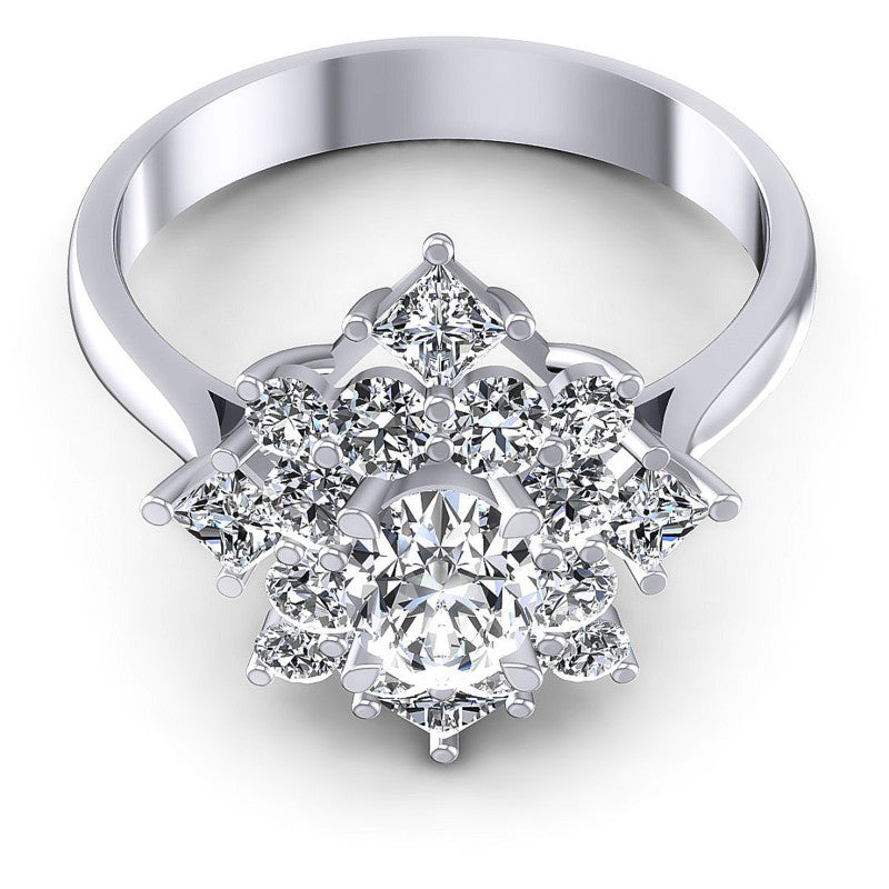 Princess and Round and Oval Diamonds 1.65CT Halo Ring in 14KT Yellow Gold