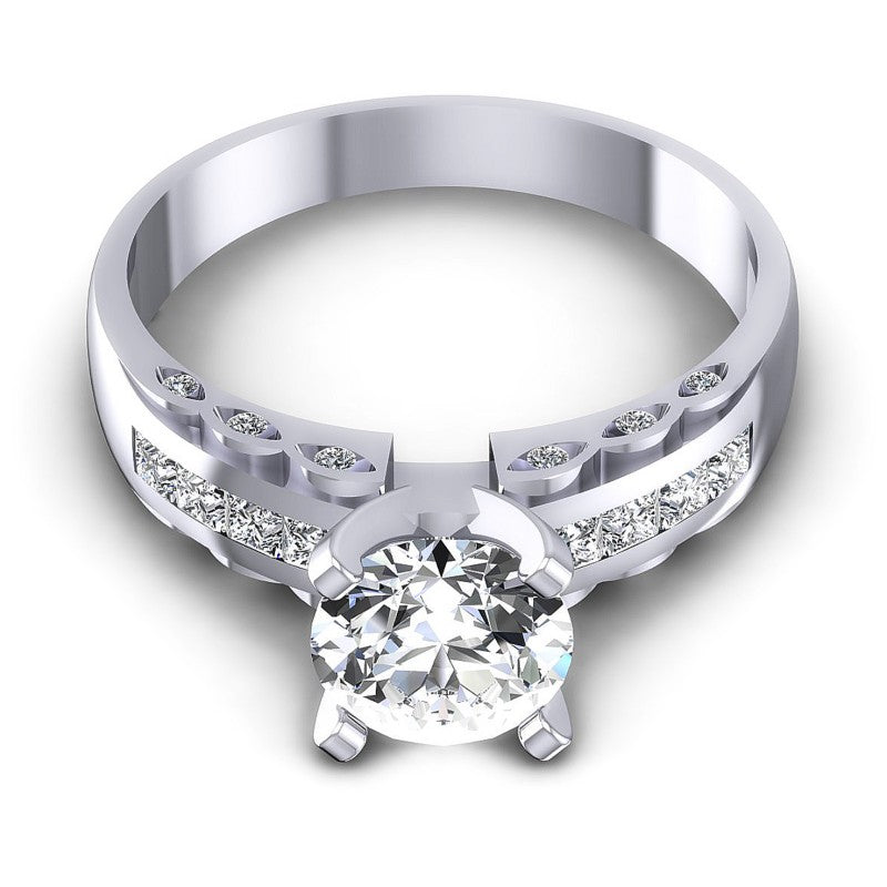 Princess and Round Diamonds 0.70CT Engagement Ring in 14KT Yellow Gold