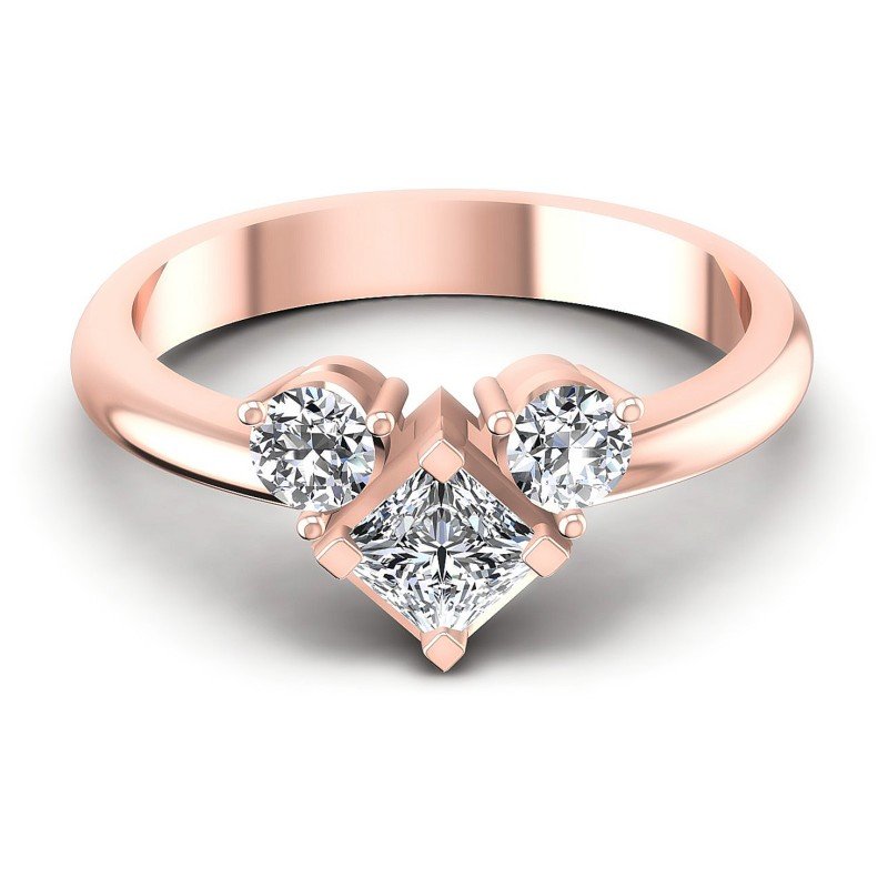 Princess and Round Diamonds 0.55CT Three Stone Ring in 18KT Yellow Gold