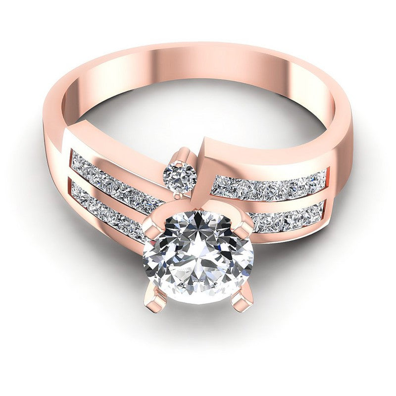 Princess and Round Diamonds 1.15CT Engagement Ring in 18KT Yellow Gold