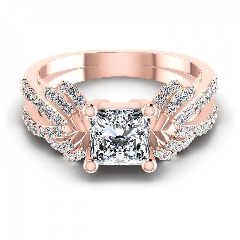 Princess and Round Diamonds 0.85CT Engagement Ring in 18KT Yellow Gold