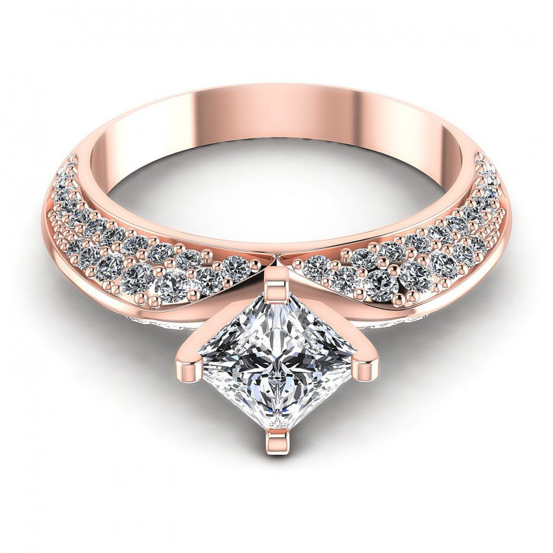 Princess and Round Diamonds 1.00CT Engagement Ring in 18KT Yellow Gold